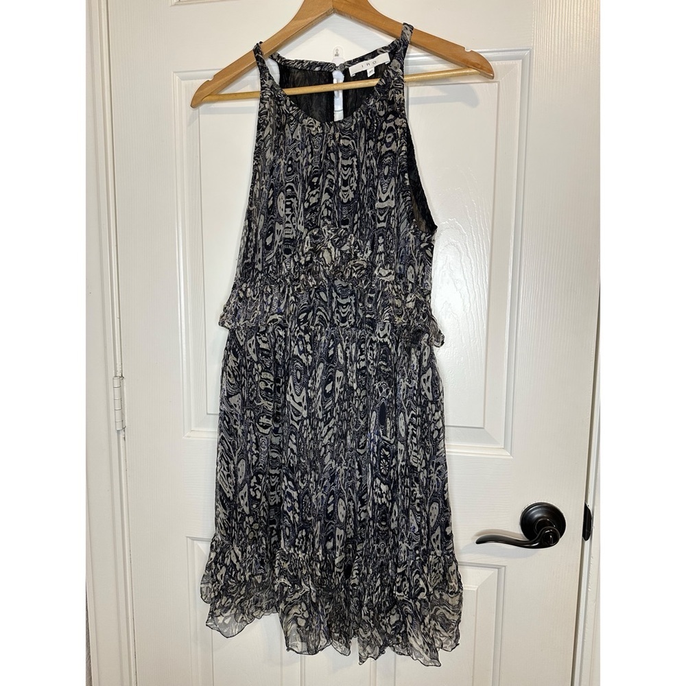 IRO Black Creme Abstract Floral Glorie Halter Midi Tiered Ruffle Dress Sz 40 / M - Picture 2 of 8
